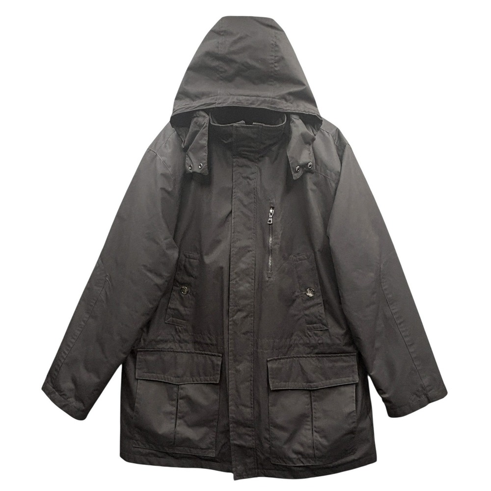 London Fog Hooded Utility Black Jacket Parka Minimalist Outdoor Travel Clean XL